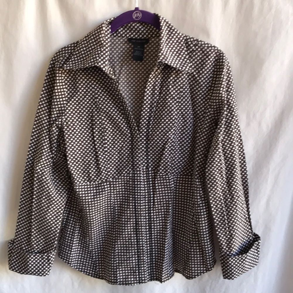The Limited brown with white polka dots blouse, size M